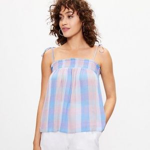 NWOT LOFT Plaid Smocked Bow Strap Cami